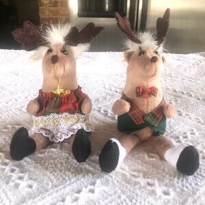 VTG 1989 The Reindeer People Shelf Sitter Plush Pair 9” Christmas Decor Cottage